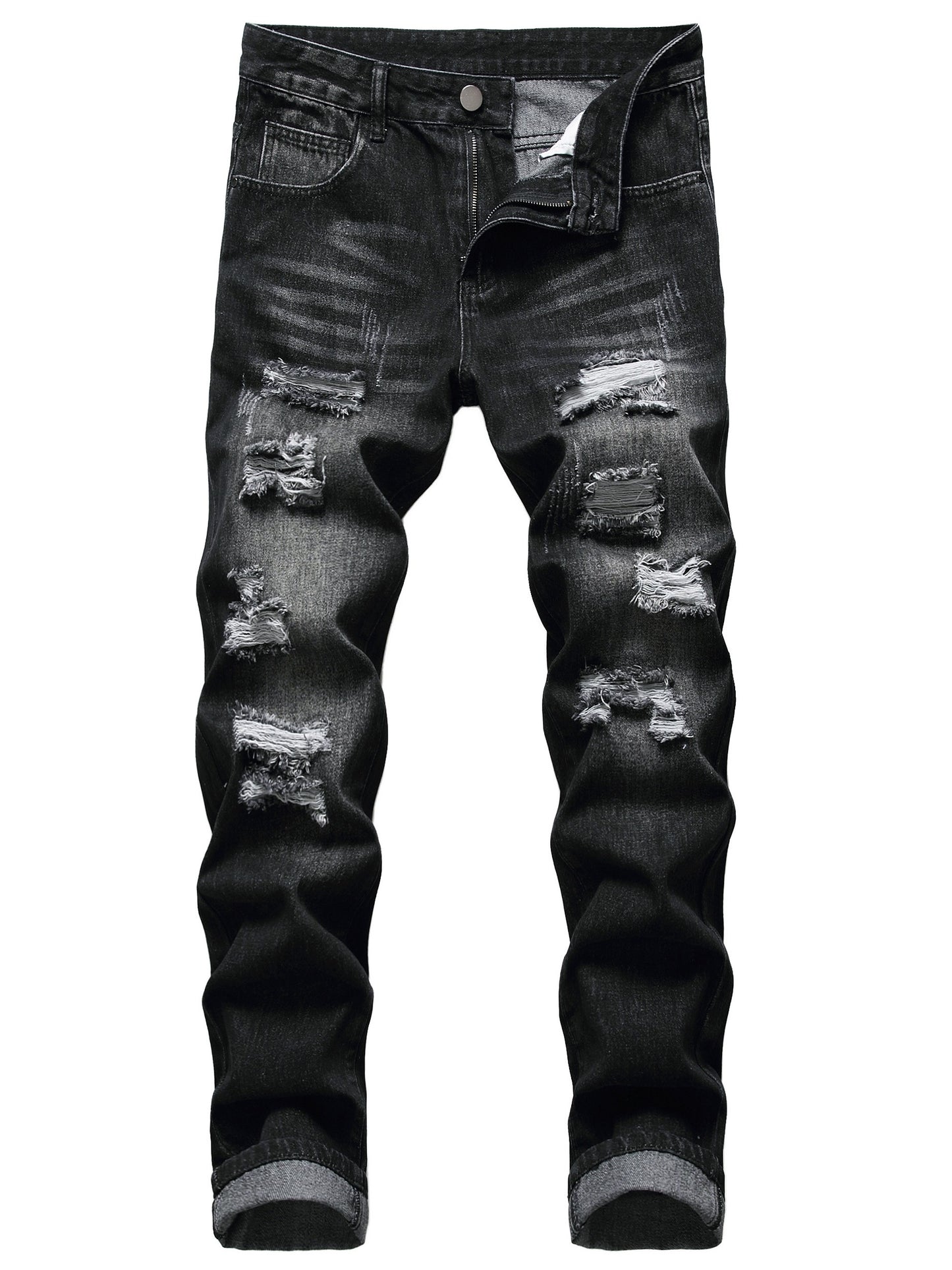 [Men's ripped black jeans] Black ripped jeans for men