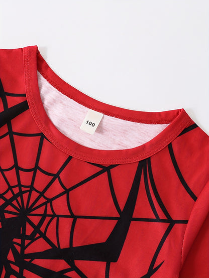 Boy's Cartoon Spider & Web Pattern 2pcs Casual Outfit, T-shirt & Bag & Shorts Set, Boy's Clothes For Summer Daily & Outdoor Wear