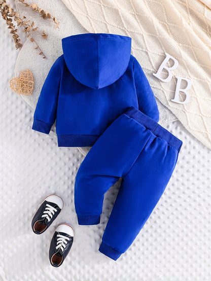 Two-piece Youngsters Boys Fashion Casual Spring and Autumn New Valentine's Day Father's Day Mother's Day Love Love Dad Mom Letter Pattern Long Sleeve Hoodie and Pants Combination Set, Perfect for Outdoor