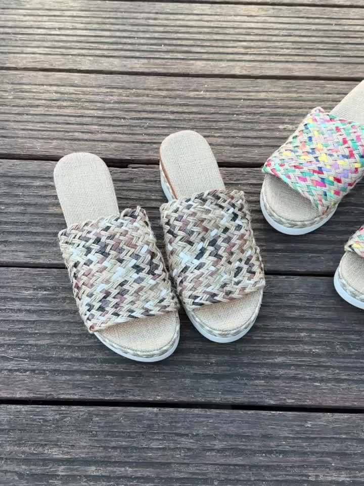 [Colorful Woven Straw Sandals] Women's Colorful Woven Straw Sandals, Platform Slip On Summer Holiday Shoes, Comfort Wedge Beach Shoes