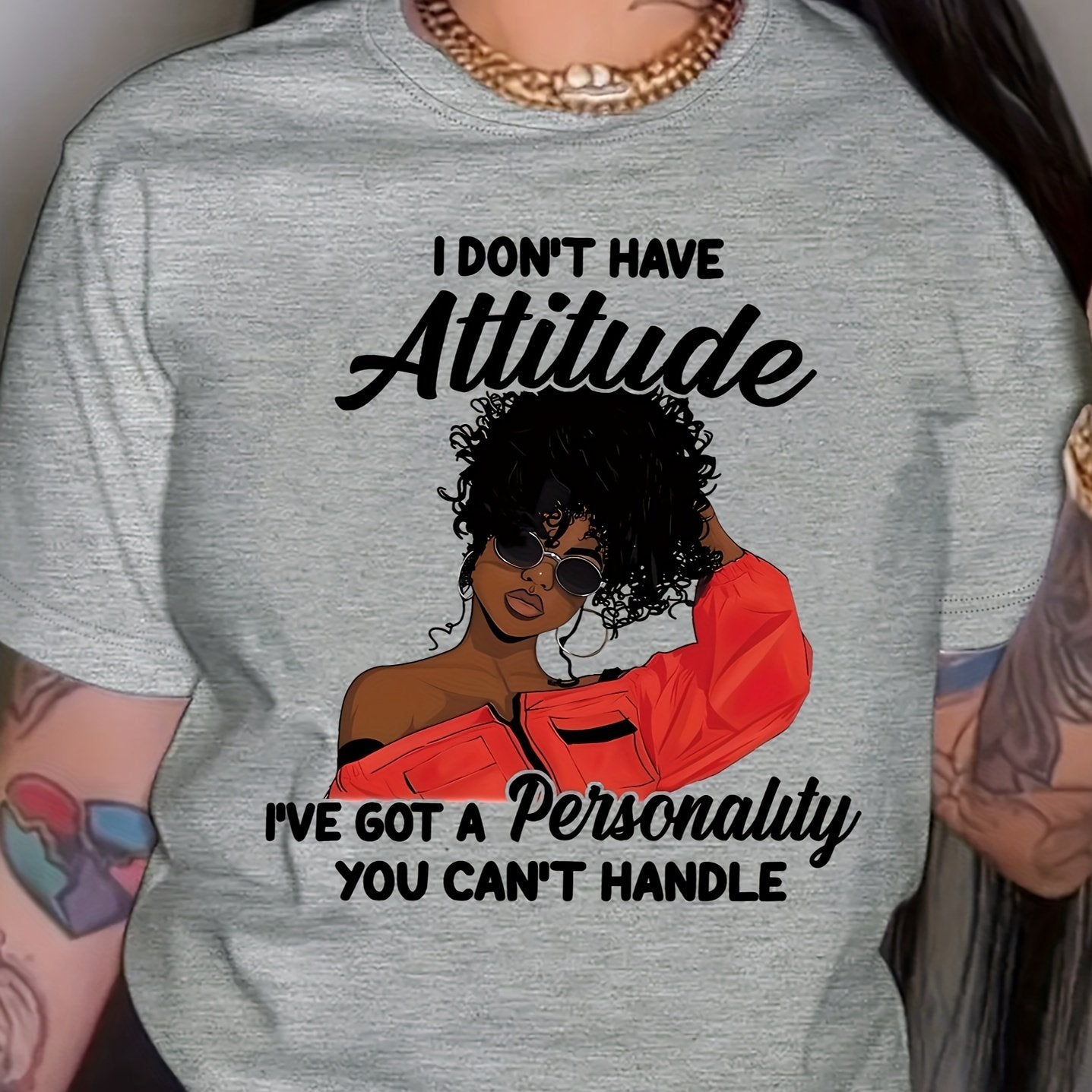 Women'S Casual Crew Neck T-Shirt with "I Don't Have Attitude, I've Got a Personality You Can't Handle" Print - Short Sleeve, Round Neck, Allseason Top, Casual Wear | Playful Print Top | Comfortable Fit, Ladies T Shirts