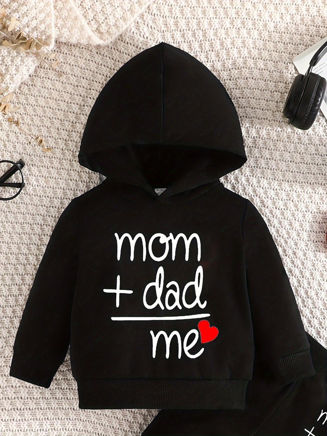 Two-piece Youngsters Boys Fashion Casual Spring and Autumn New Valentine's Day Father's Day Mother's Day Love Love Dad Mom Letter Pattern Long Sleeve Hoodie and Pants Combination Set, Perfect for Outdoor