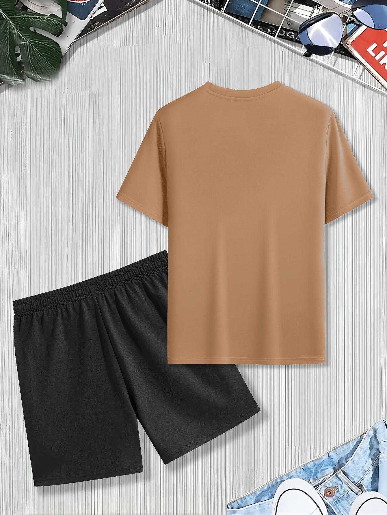 Summer Sportswear Set for Men - Vibrant Orange "IT IS WHAT IT IS" T-Shirt & Black Drawstring Shorts, Polyester Blend, Machine Washable