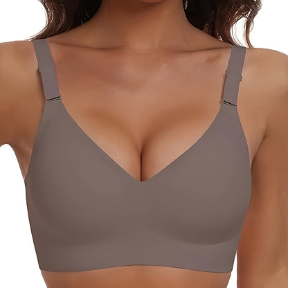 Seamless Full Coverage Women's Bra | Soft Nylon/Spandex, Wireless Support, Elegant V-Neck Design for Casual Wear