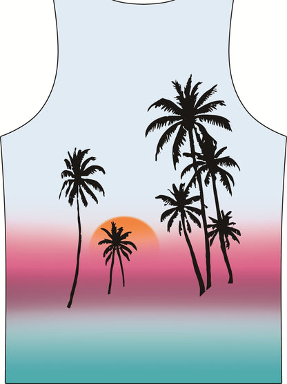 Men'S Stylish Beach Tank Top with Trendy Palm Tree Design. Premium Quality Digital Print.