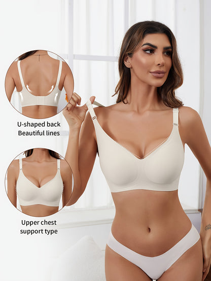 Seamless Full Coverage Women's Bra | Soft Nylon/Spandex, Wireless Support, Elegant V-Neck Design for Casual Wear