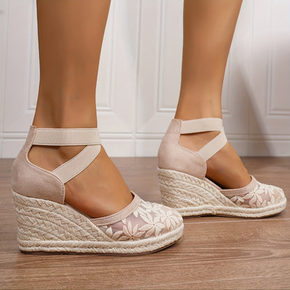 [Wedge Heeled Women's Sandals] Women's Wedge Heeled Sandals, Casual Elastic Band Platform Shoes, Breathable Mesh Espadrille Shoes