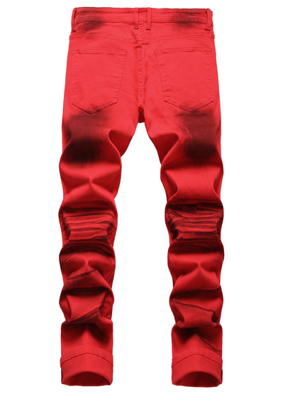 [Red Slim-Fit Stretch Jeans] Men's printed slim-fit red stretch casual jeans