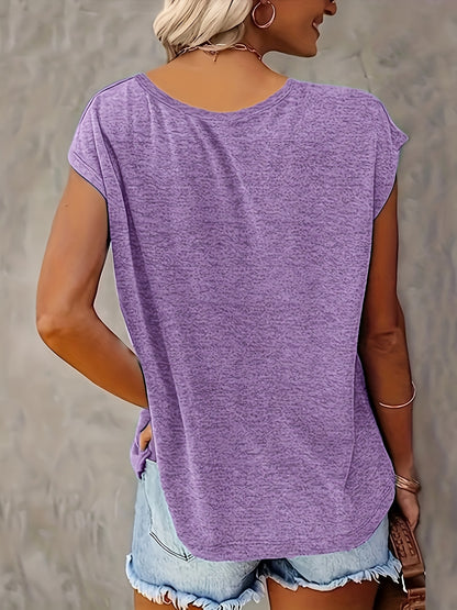 Three Solid Color V-Neck T-Shirts, Casual Short-Sleeve T-Shirts for Spring And Summer, Women'S Clothing.