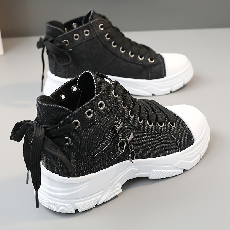 Women's High Top Sneakers - Zip Detail, Lace Up, Plus Size, Casual Sports Shoes for All-Match