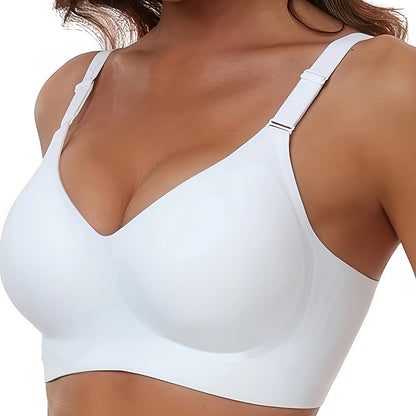 Seamless Full Coverage Women's Bra | Soft Nylon/Spandex, Wireless Support, Elegant V-Neck Design for Casual Wear