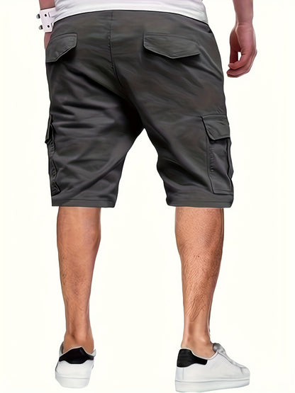 Summer 3-Pack Men's Casual Cargo Shorts - 100% Polyester, Solid Color, Regular Fit with Pockets - 390g/m² Non-Stretch Fabric, Loose Straight Leg Sports Trousers