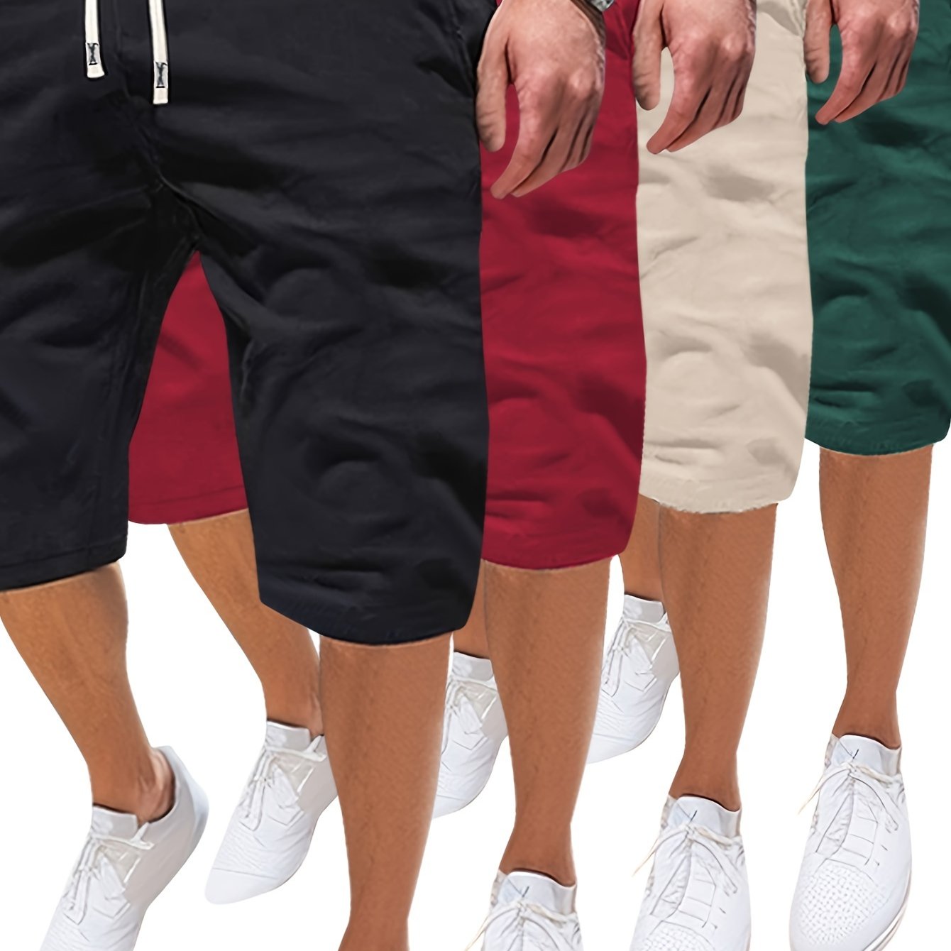 Summer Solid 4pcs Men's Drawstring Shorts - With Pockets For Outdoor Sports and Beach Holiday