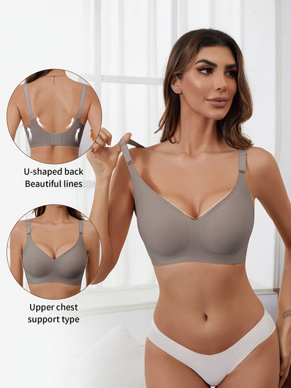 Seamless Full Coverage Women's Bra | Soft Nylon/Spandex, Wireless Support, Elegant V-Neck Design for Casual Wear