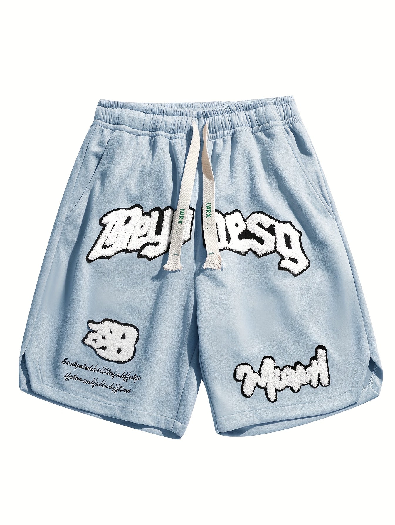 [Loose Fit Shorts With Pockets] Men's Loose Letters Embroidery Pattern Shorts With Pockets, Casual Elastic Waist Drawstring Shorts For Summer