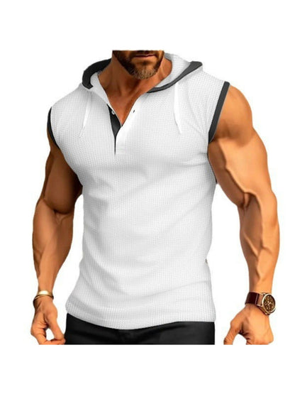 Men's Comfort Fit Breathable Solid Color Tank Top With Hooded- Summer Tops for Outdoor