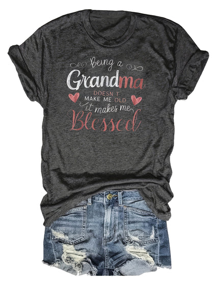 [Comfy Grandma Letter Print Tee] Women's Chic Letter Print Tee Being a Grandma - Comfy, Casual Short Sleeve Crew Neck T-shirt for Everyday Wear & Stylish Layering