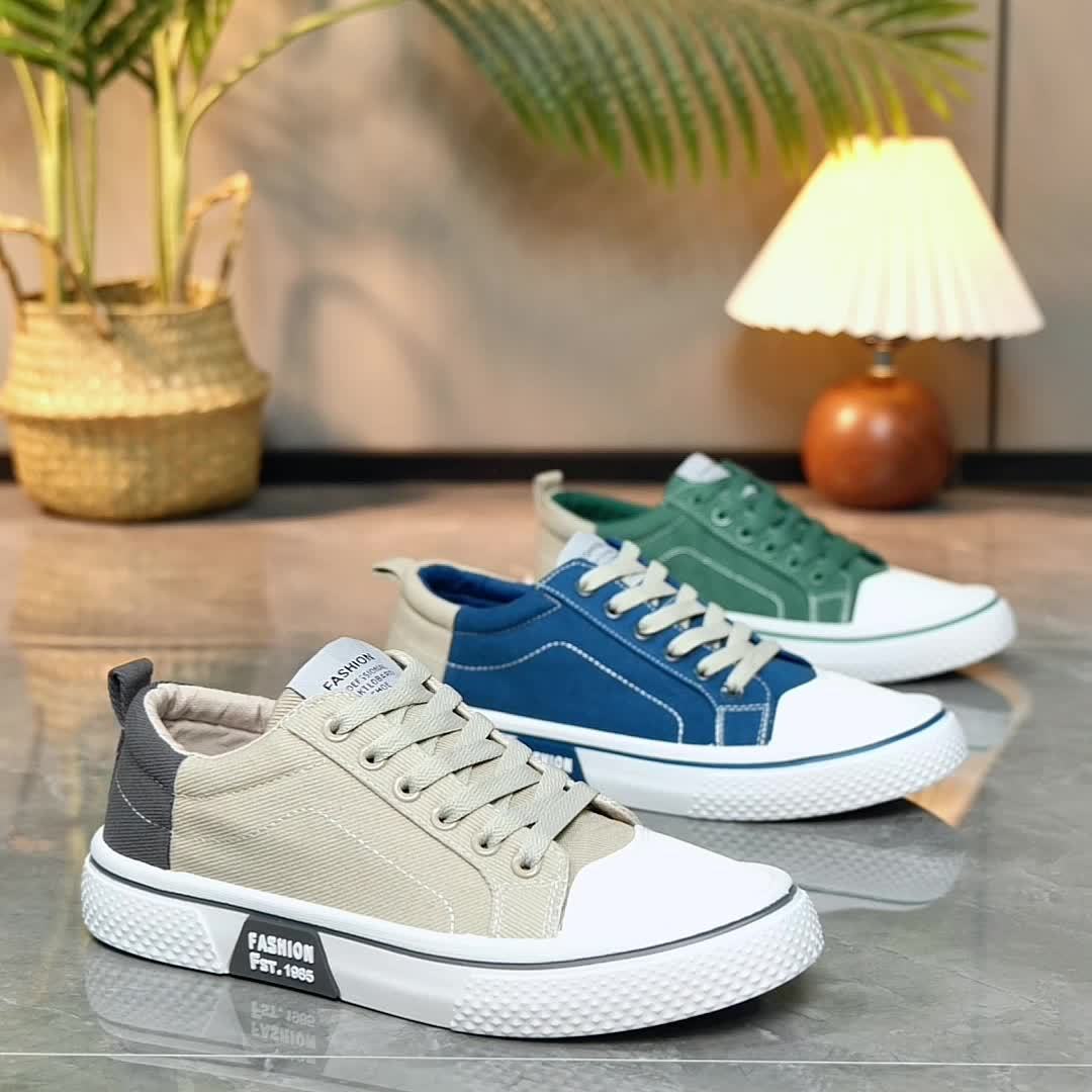 Men's Casual Canvas Sneakers - Breathable, Low-Top Lace-Up Shoes with Non-Slip PVC Sole, Fashionable Blue and White Design for Casual Attire