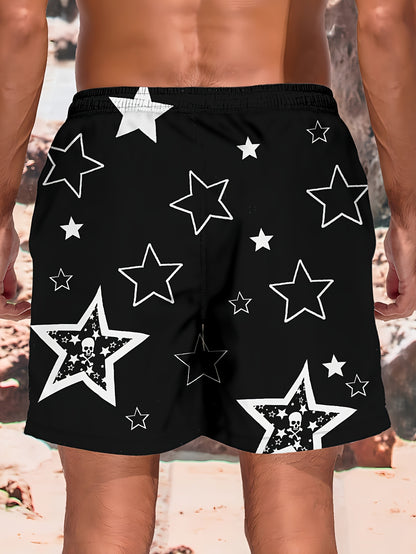 [Men's Beach Resort Active Shorts] Men's Casual Star Print Active Shorts, Drawstring Beach Shorts for Summer Beach Resort