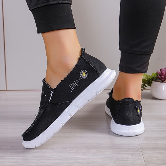 Unisex Casual Floral Embroidered Fabric Slip-on Shoes, Soft Anti-slip Durable, Plain Toe, All-season, Lightweight, Fabric Upper, Rubber Sole, Fabric Inner