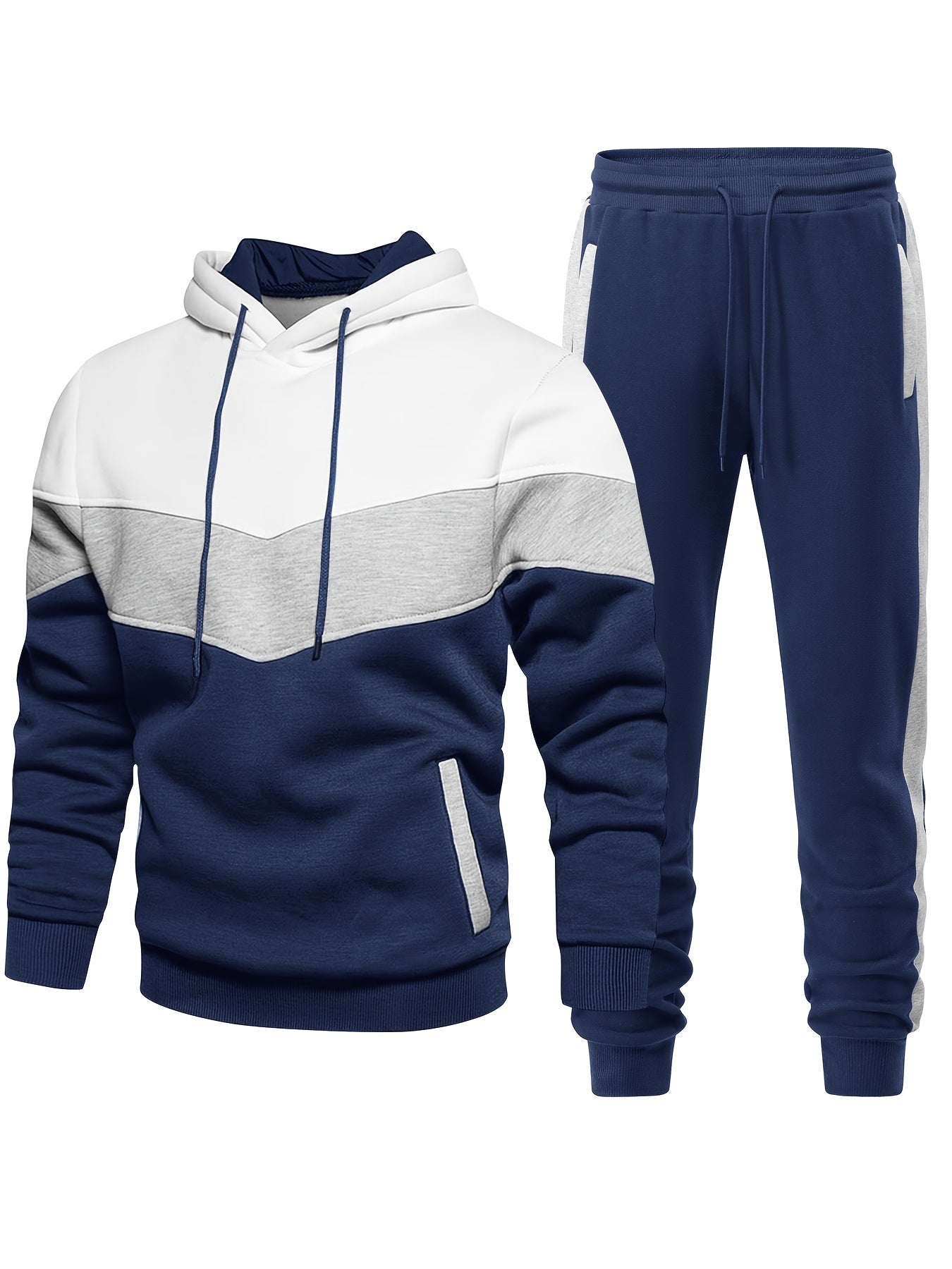 [2-piece Athletic Tracksuit Set] 2-piece Color Block Men's Athletic Tracksuit Set, Casual Long Sleeve Hoodie With Drawstring And Jogging Pants Set For Gym Workout Running