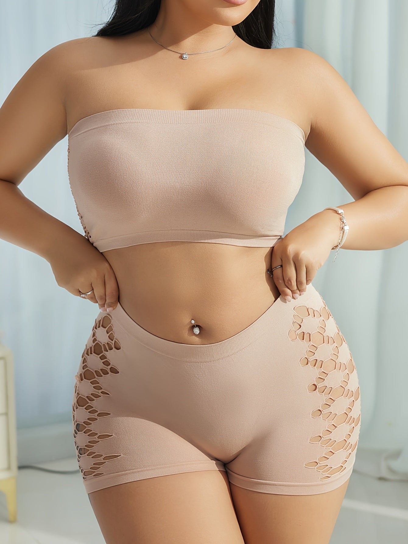 Comfortable High Elasticity Seamless Geometric Hollow Oversized Underwear Set - Women's Flat Corner Underwear Bra