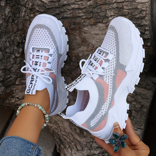 [Comfy Plus Size Sports Shoes] Women's Colorblock Knitted Sneakers, Stylish Breathable Low Top Running Trainers, Comfy Outdoor Sports Shoes plus size