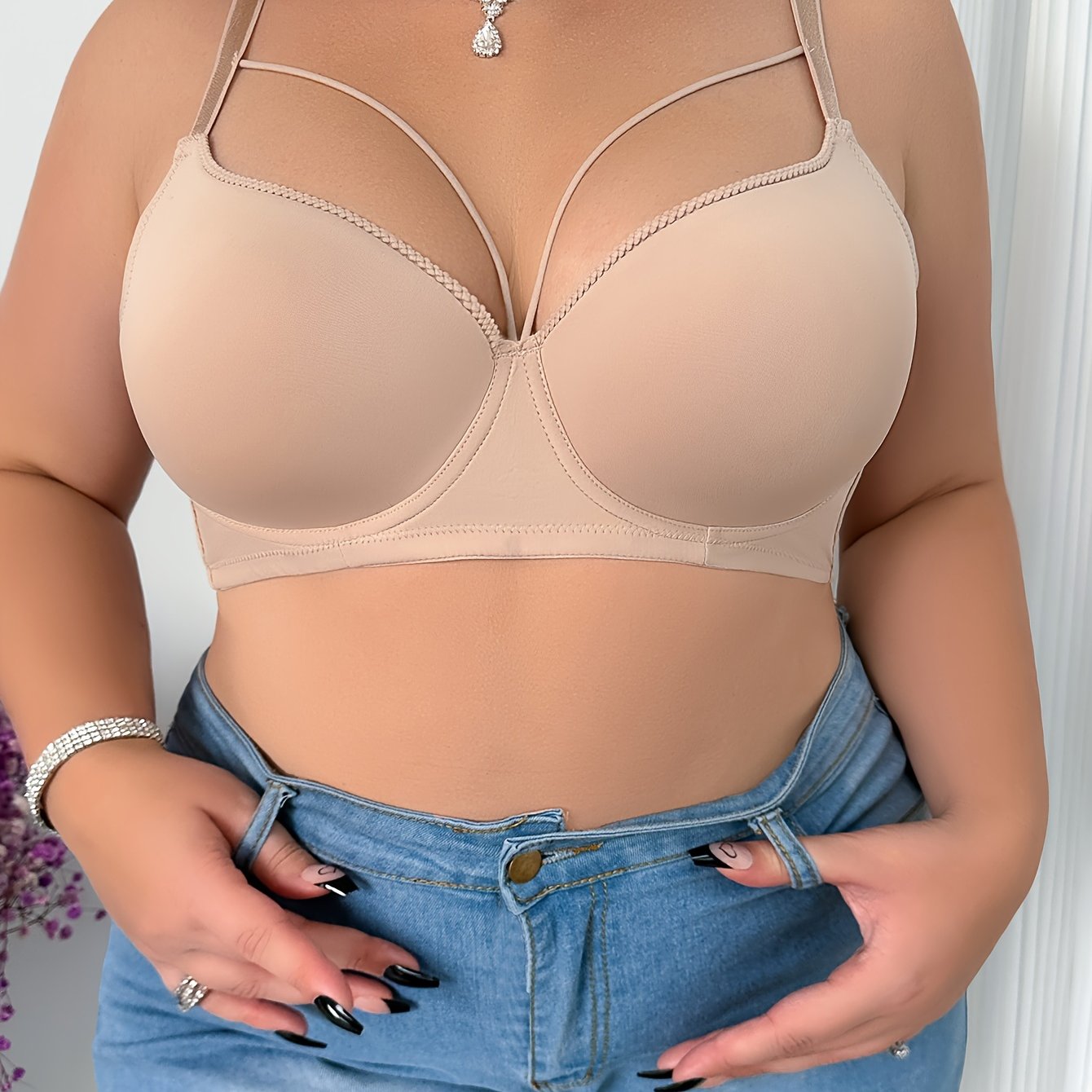 [Sexy Push-Up Beige Bra for Women] Plus Size Elegant Beige Bra for Women - Sexy & Comfortable Push-Up with Underwire, Breathable Nylon Blend, Non-Removable Pads, Hand Washable - Sleek Full Coverage Lingerie