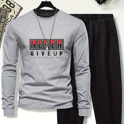 Youth Boys' Casual NEVER GIVE UP Stylish Cuffed Outfit, for Outdoor