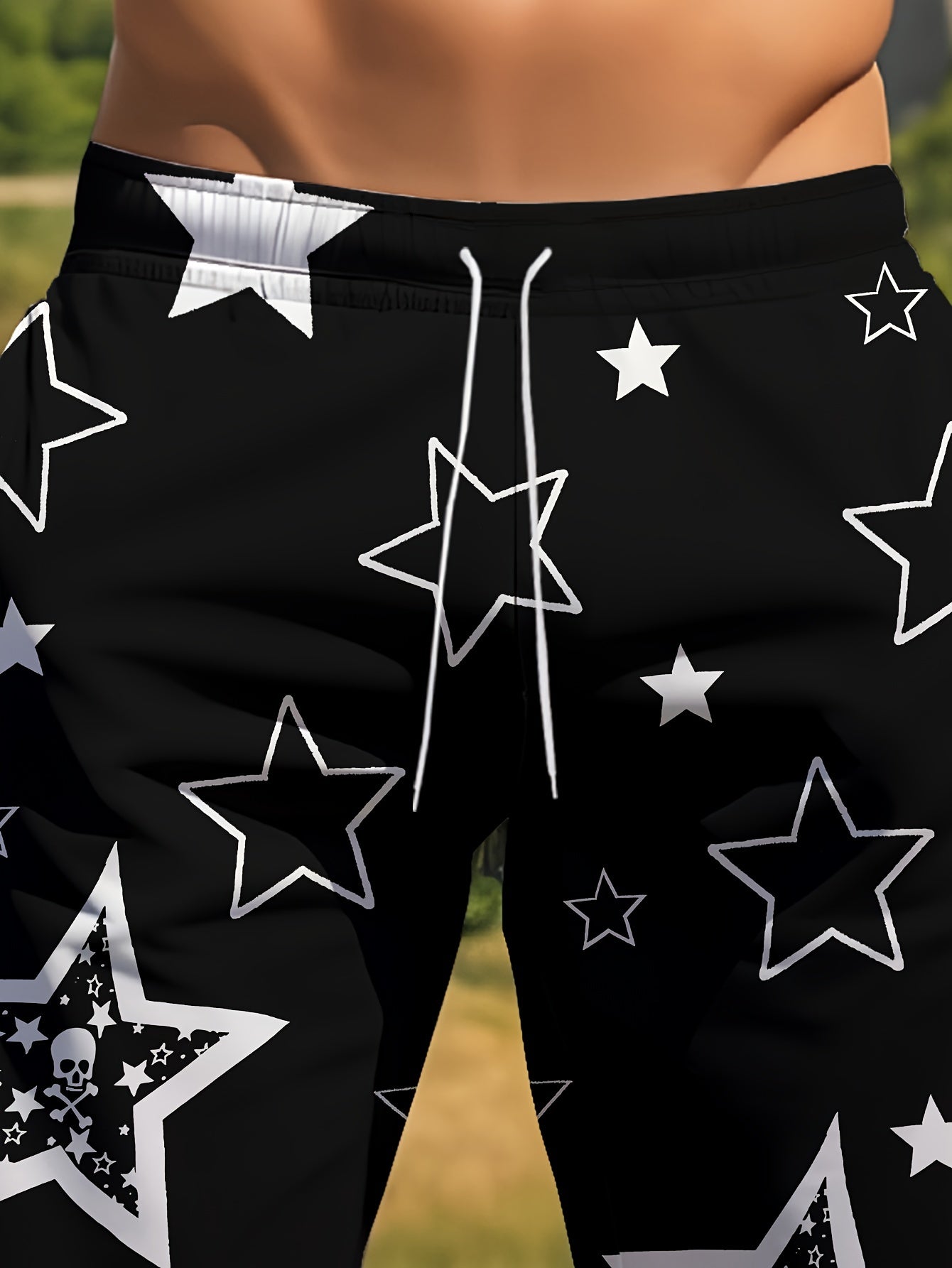 [Men's Beach Resort Active Shorts] Men's Casual Star Print Active Shorts, Drawstring Beach Shorts for Summer Beach Resort