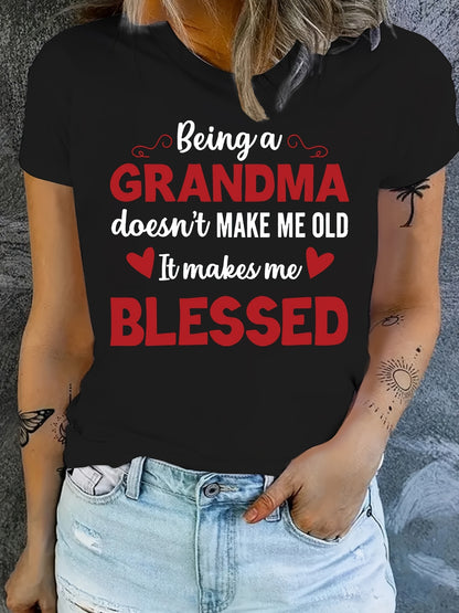 [Comfy Grandma Letter Print Tee] Women's Chic Letter Print Tee Being a Grandma - Comfy, Casual Short Sleeve Crew Neck T-shirt for Everyday Wear & Stylish Layering