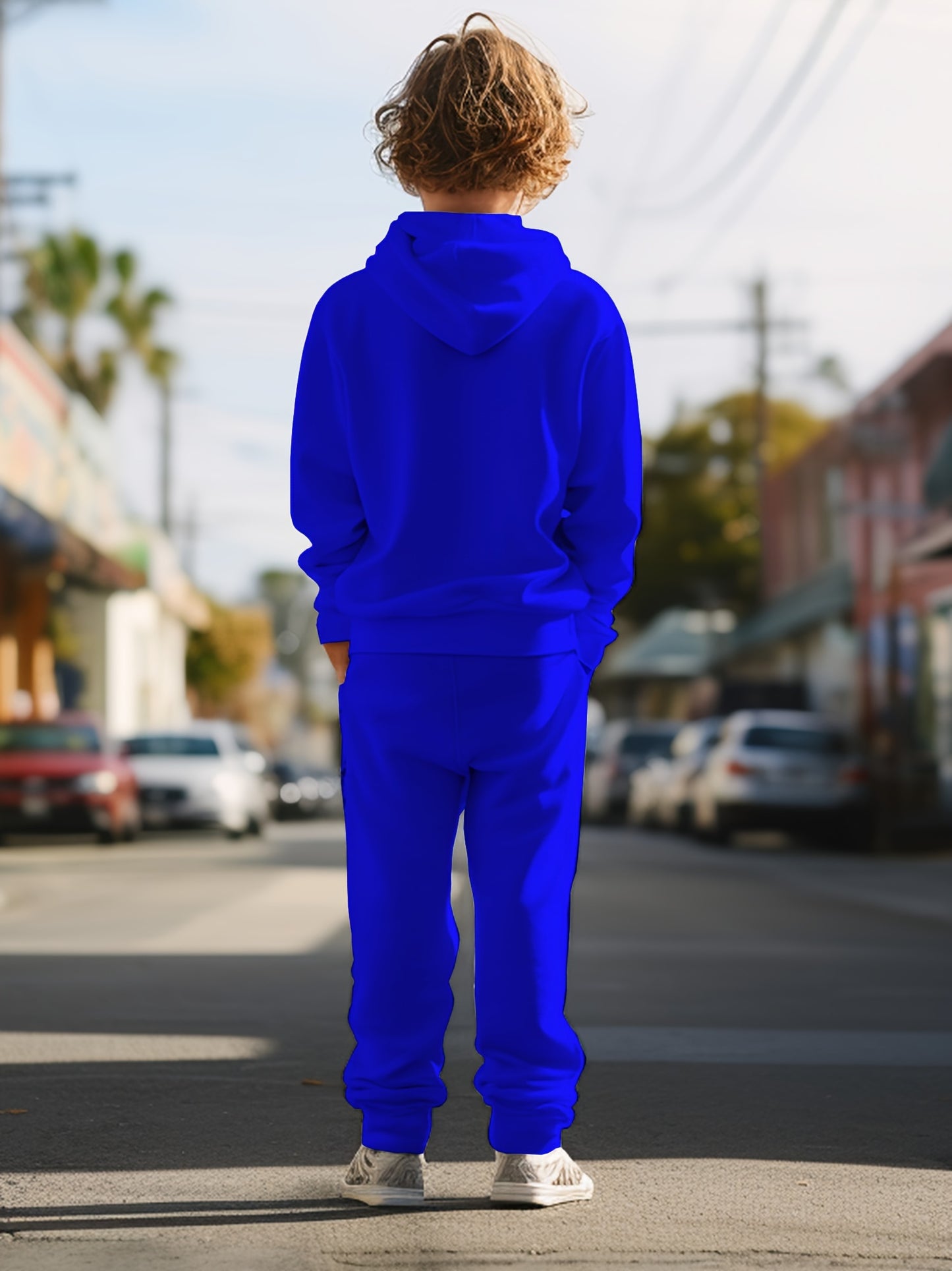 Boys' Cool Blue Flame 3D Print Hoodie & Joggers Set - Casual, Comfy Polyester Blend Outfit for Fall/Winter, Perfect for Outdoor