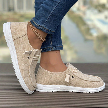 [Minimalist Style] Women's Comfortable Walking Flats, All-Season Low Top Lace-Up Casual Shoes with Non-Slip Round Toe, Fabric Upper/Inner/Insole, TPU Sole, Ladies Shoes