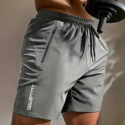 [Loose Solid Shorts With Pockets] Men's Loose Solid Shorts With Pockets, Active Elastic Waist Drawstring Shorts For Summer