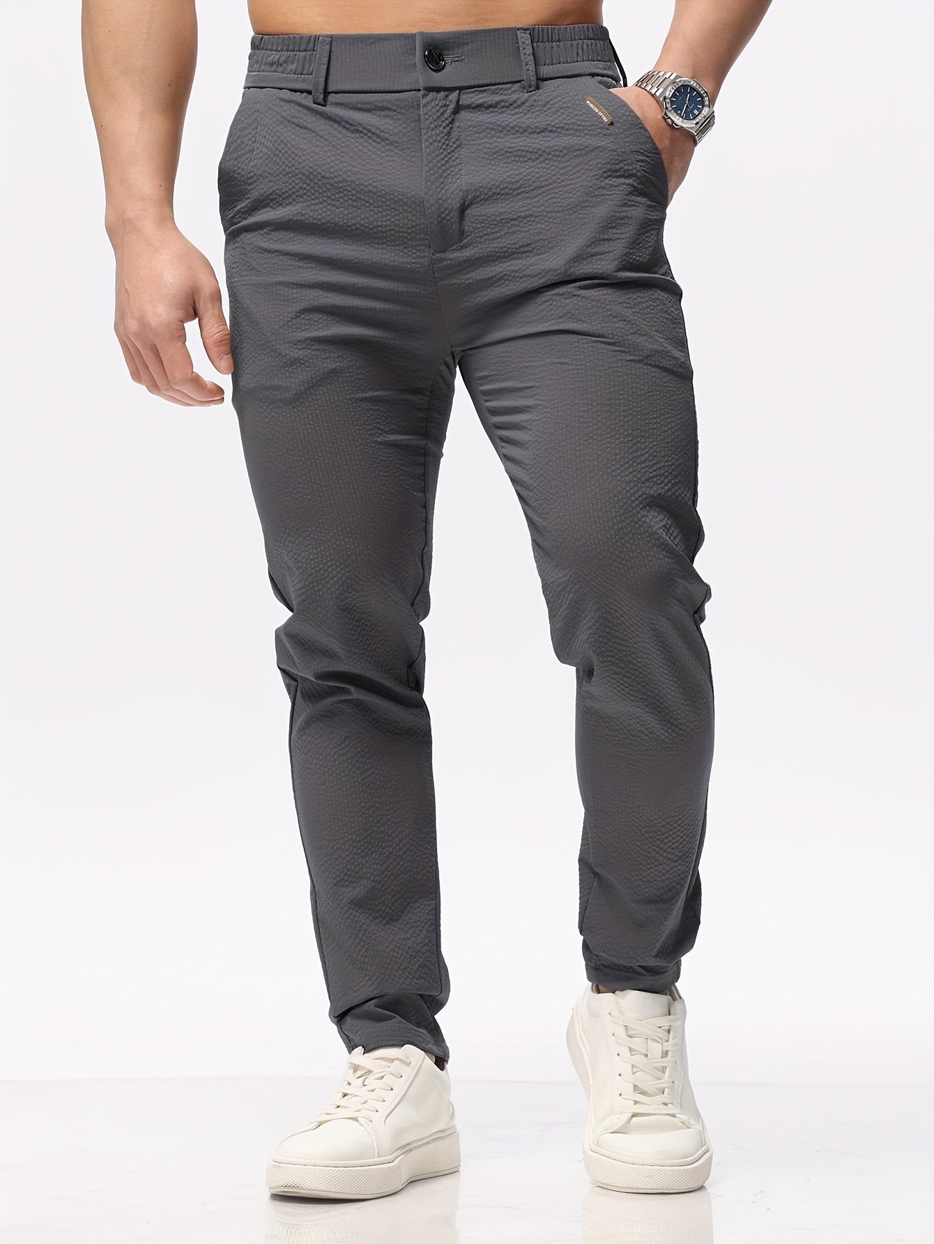 Lightweight Slim Fit Men's Solid Classic Pants - Casual Straight Fit Trousers For Summer Outdoor Daily Wear