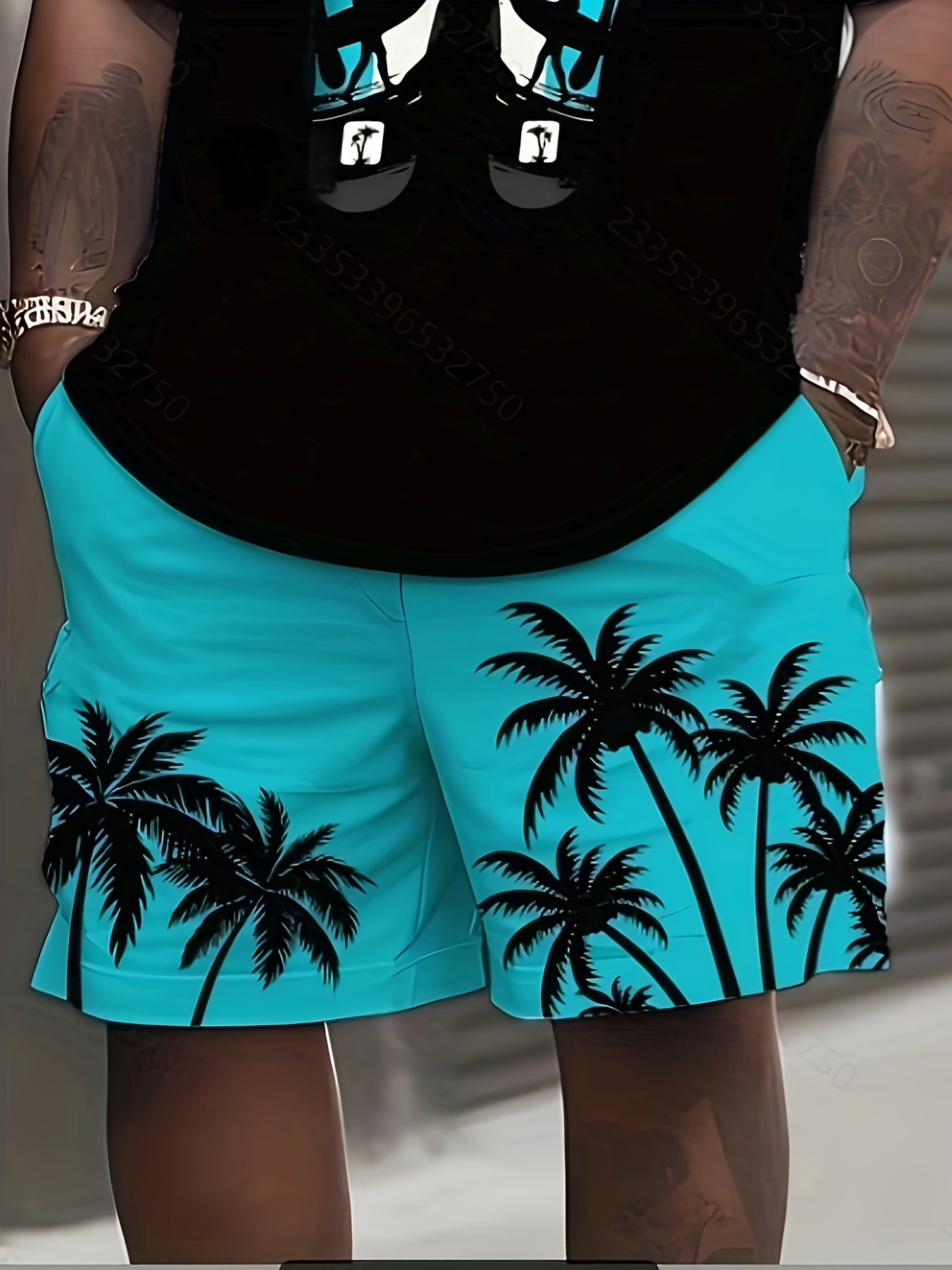 [Vacation-Themed Graphic Tee & Shorts] Plus Size 3D Digital Print Vacation-Themed Graphic Tee & Shorts Set - Breathable Polyester Blend, Casual/Sporty, Machine Washable, with Pockets & Drawstrings