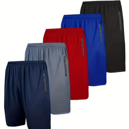 [Quick Dry] Men's Sports Shorts | 5pcs | Polyester | Loose Fit, Zip Pockets, Elastic Waistband, Quick Dry | Gym & Basketball, Running | Versatile Athletic Shorts