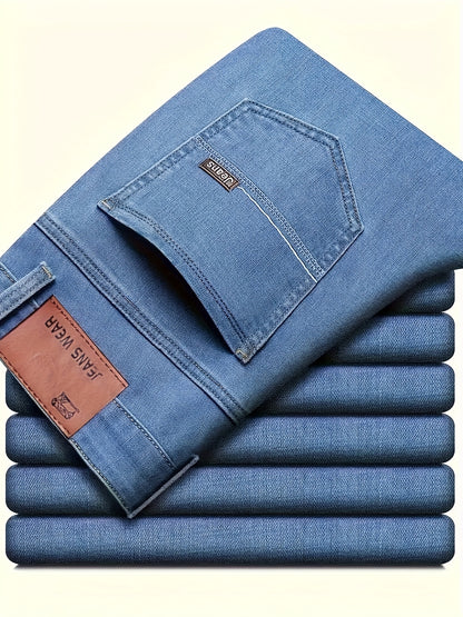 [Slightly Stretchy] Solid Color Straight-Leg Jeans - Slightly Stretchy, Light Business Style - For Outdoor Casual Daily Wear