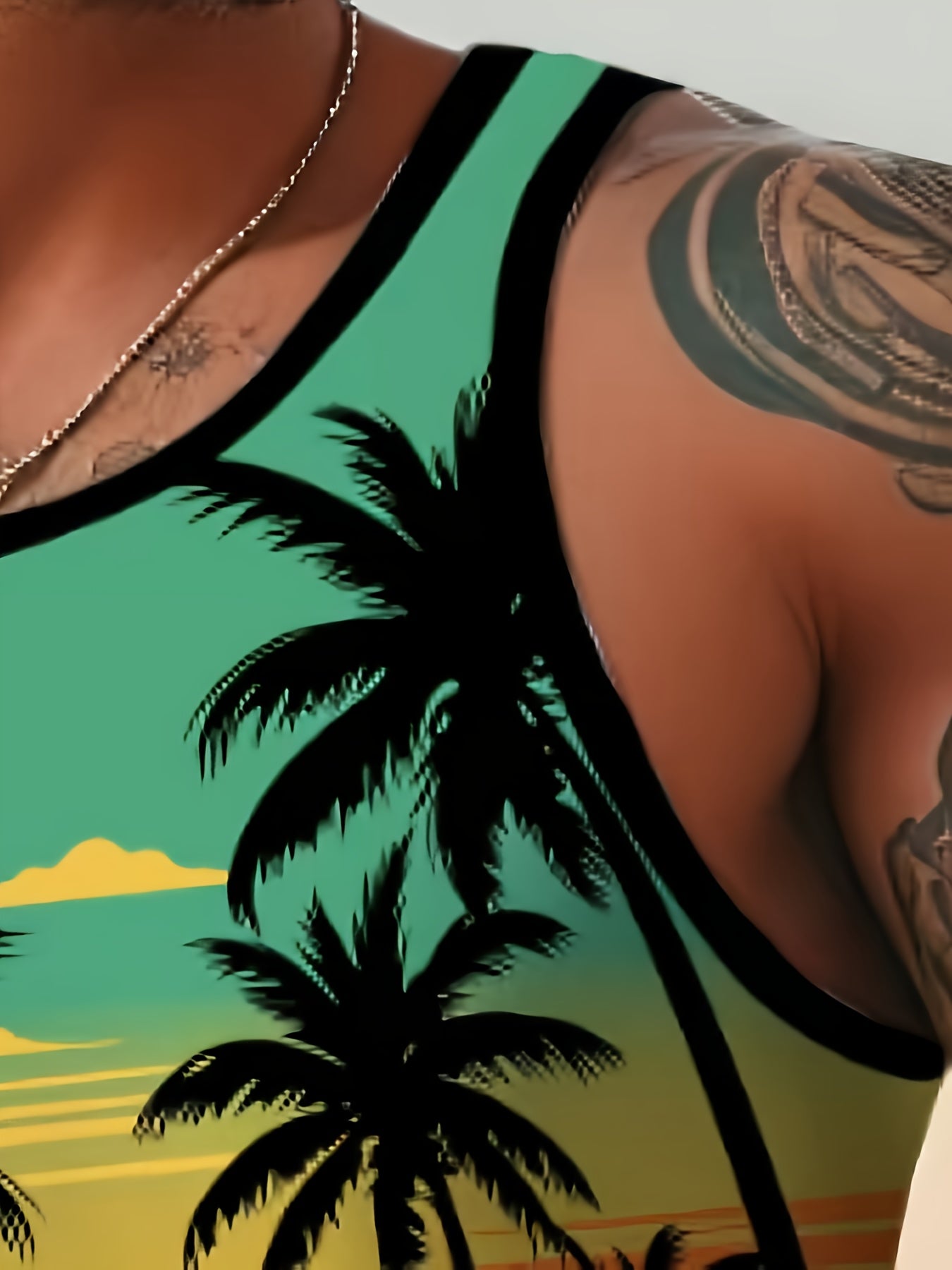 Men'S Stylish Beach Tank Top with Trendy Palm Tree Design. Premium Quality Digital Print.