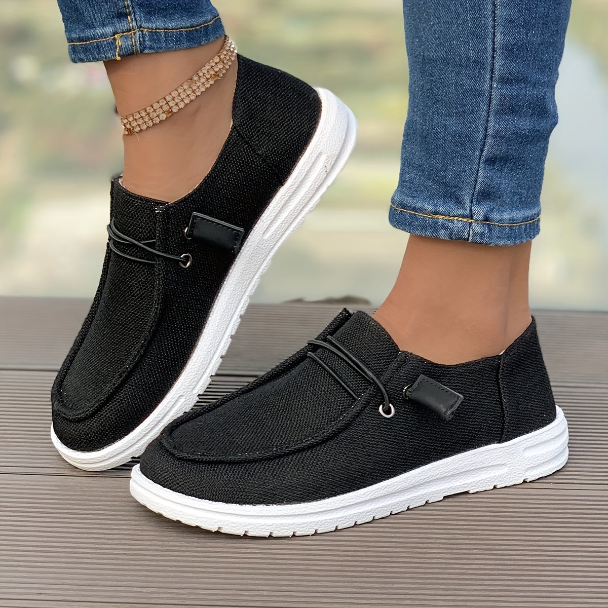 [Minimalist Style] Women's Comfortable Walking Flats, All-Season Low Top Lace-Up Casual Shoes with Non-Slip Round Toe, Fabric Upper/Inner/Insole, TPU Sole, Ladies Shoes