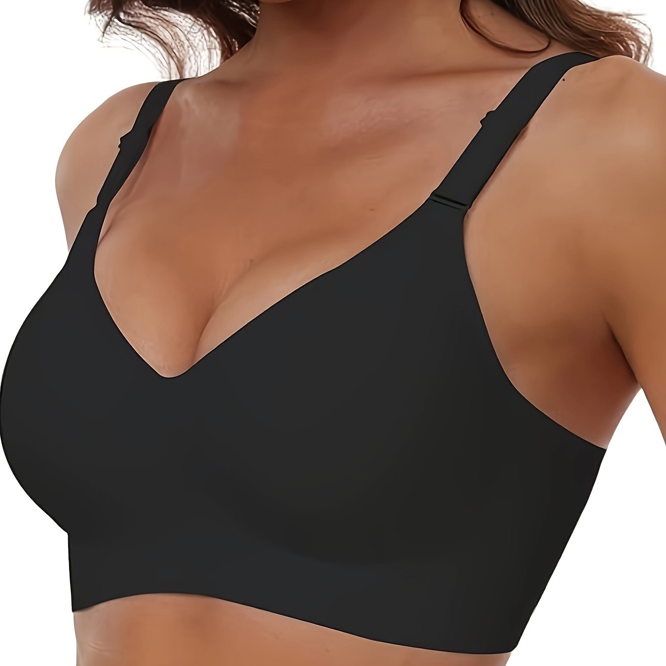 Seamless Full Coverage Women's Bra | Soft Nylon/Spandex, Wireless Support, Elegant V-Neck Design for Casual Wear