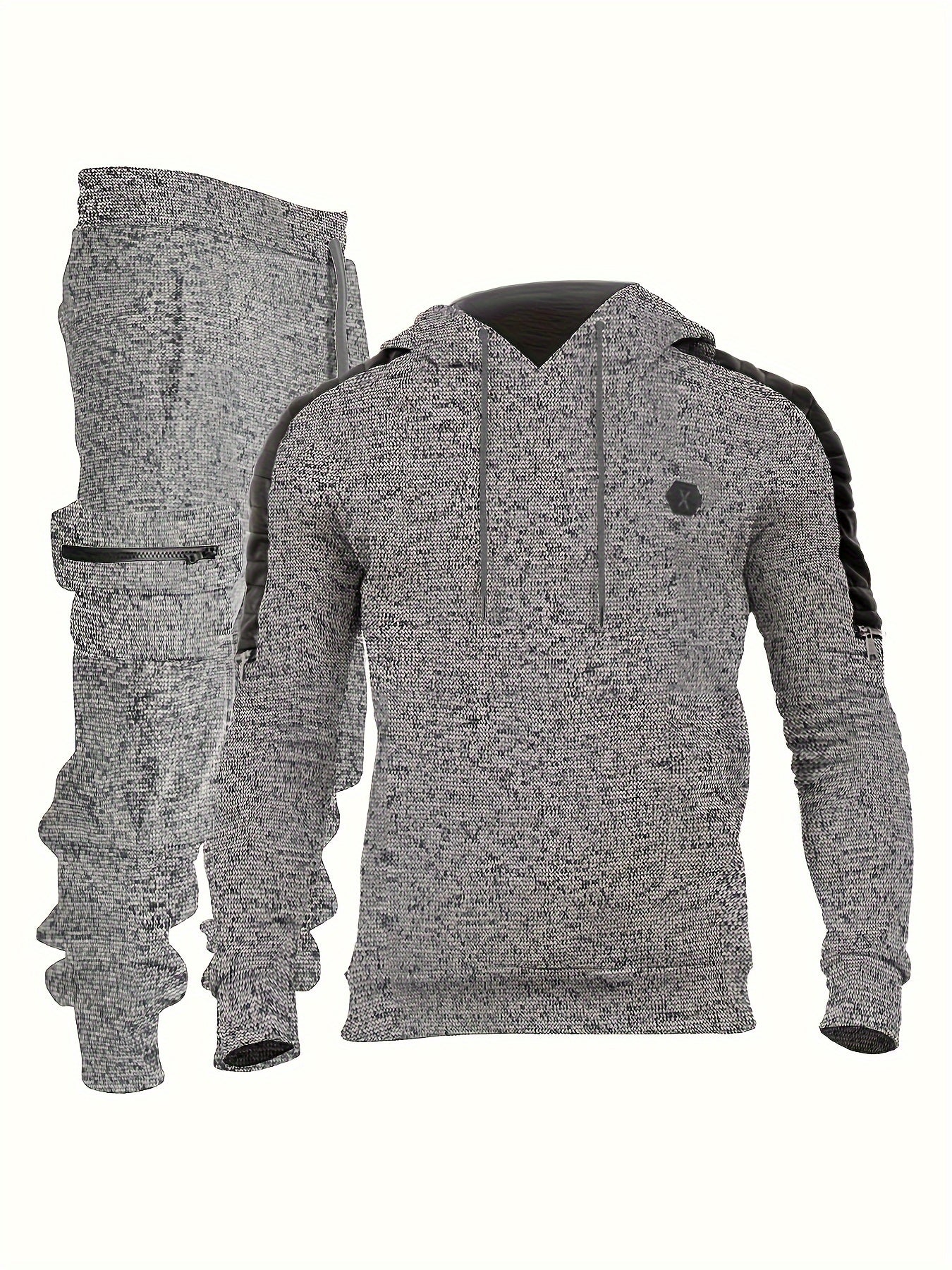 Men's Casual 2pcs Set - High Stretch Sports Hoodie & Multi Pocket Joggers Matching Set For Gym Workout Training - Polyester & Spandex Blend - Suitable for Sports & Casual Wear - Perfect Gift for Fitness Enthusiasts