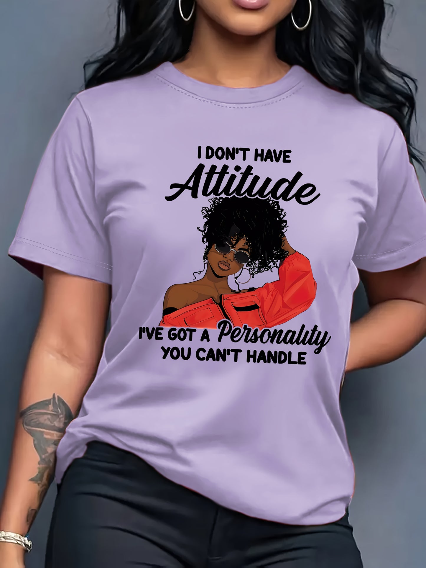 Women'S Casual Crew Neck T-Shirt with "I Don't Have Attitude, I've Got a Personality You Can't Handle" Print - Short Sleeve, Round Neck, Allseason Top, Casual Wear | Playful Print Top | Comfortable Fit, Ladies T Shirts