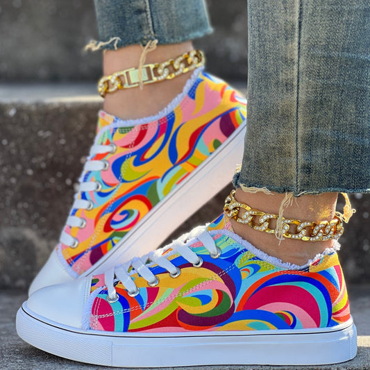 Colorful Color-Matching Print Casual Shoes with Laces