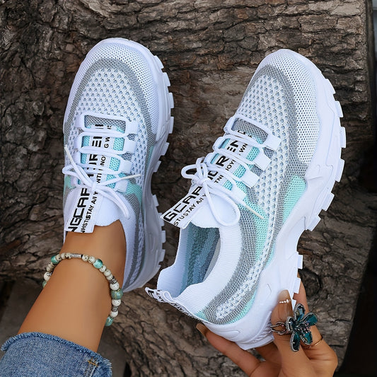 [Comfy Plus Size Sports Shoes] Women's Colorblock Knitted Sneakers, Stylish Breathable Low Top Running Trainers, Comfy Outdoor Sports Shoes plus size