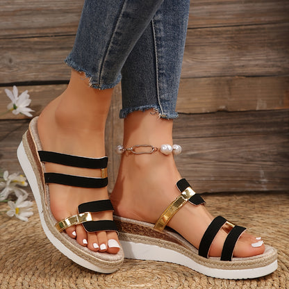 Women's Wedge Heeled Sandals - Casual Open Toe Platform Shoes, Comfortable Slip On Sandals - For Women - Suitable for Summer, Parties & Casual Outings - Perfect Gift for Fashionable Women