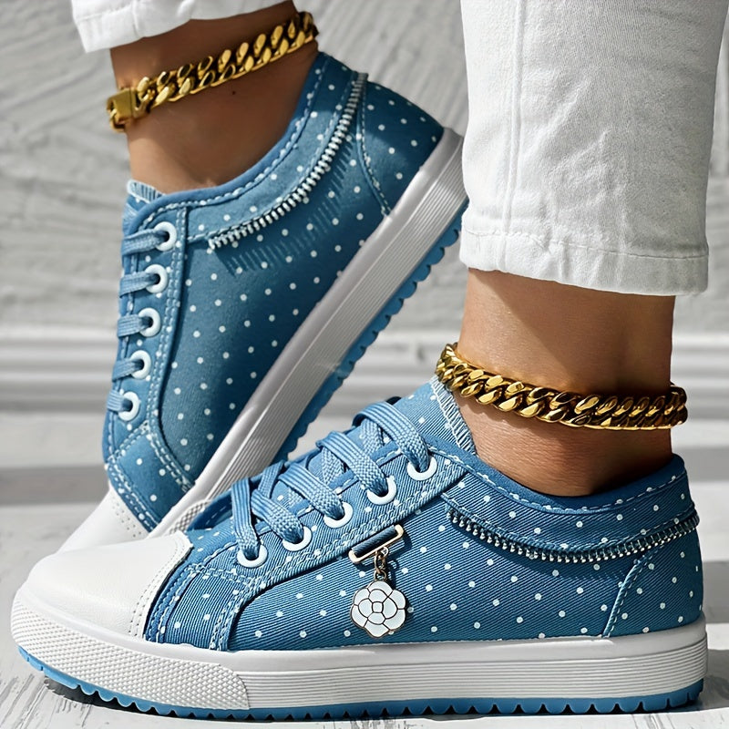 [Floral Mesh Sneakers] Light Blue Women's Floral Mesh Sneakers - Lace-Up Low Tops with Rhinestone Accents, Casual Shoes, Synthetic Cover Sole