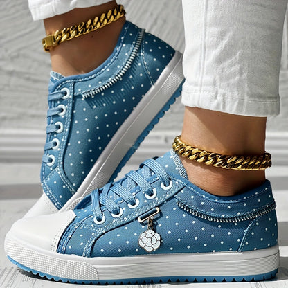 [Floral Mesh Sneakers] Light Blue Women's Floral Mesh Sneakers - Lace-Up Low Tops with Rhinestone Accents, Casual Shoes, Synthetic Cover Sole