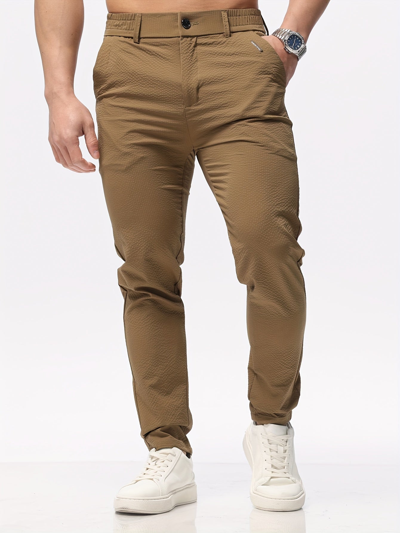 Lightweight Slim Fit Men's Solid Classic Pants - Casual Straight Fit Trousers For Summer Outdoor Daily Wear