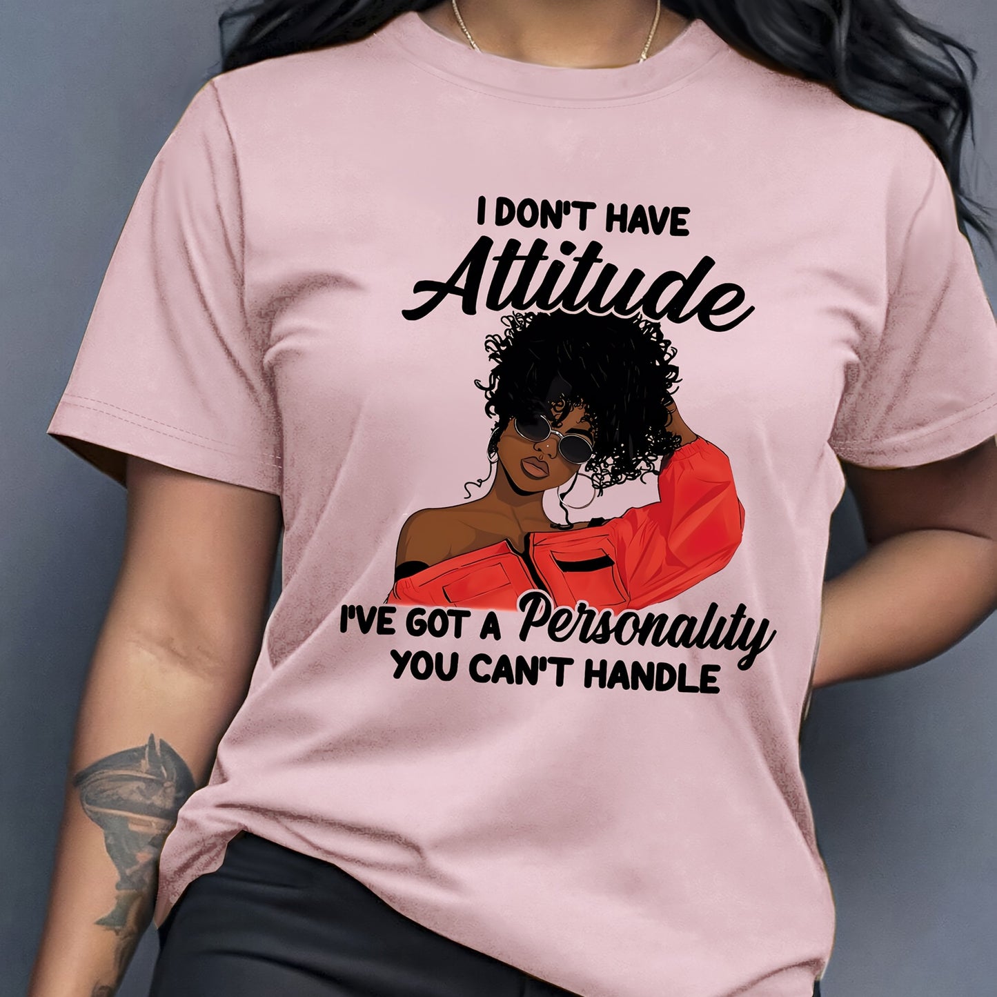 Women'S Casual Crew Neck T-Shirt with "I Don't Have Attitude, I've Got a Personality You Can't Handle" Print - Short Sleeve, Round Neck, Allseason Top, Casual Wear | Playful Print Top | Comfortable Fit, Ladies T Shirts